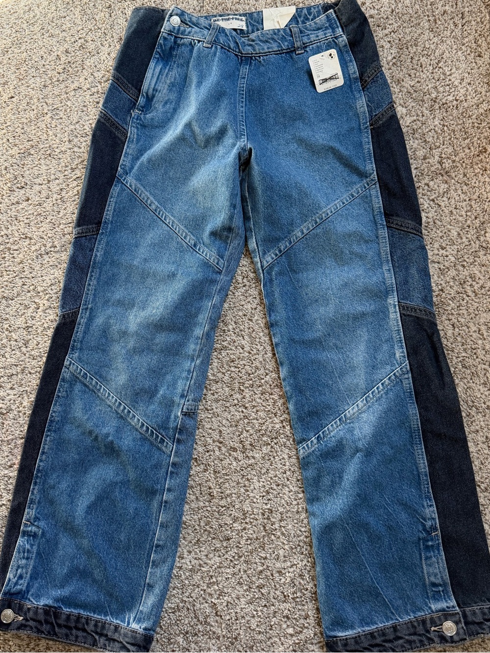 Free People We The Free Two-Tone Blue Panel Jeans